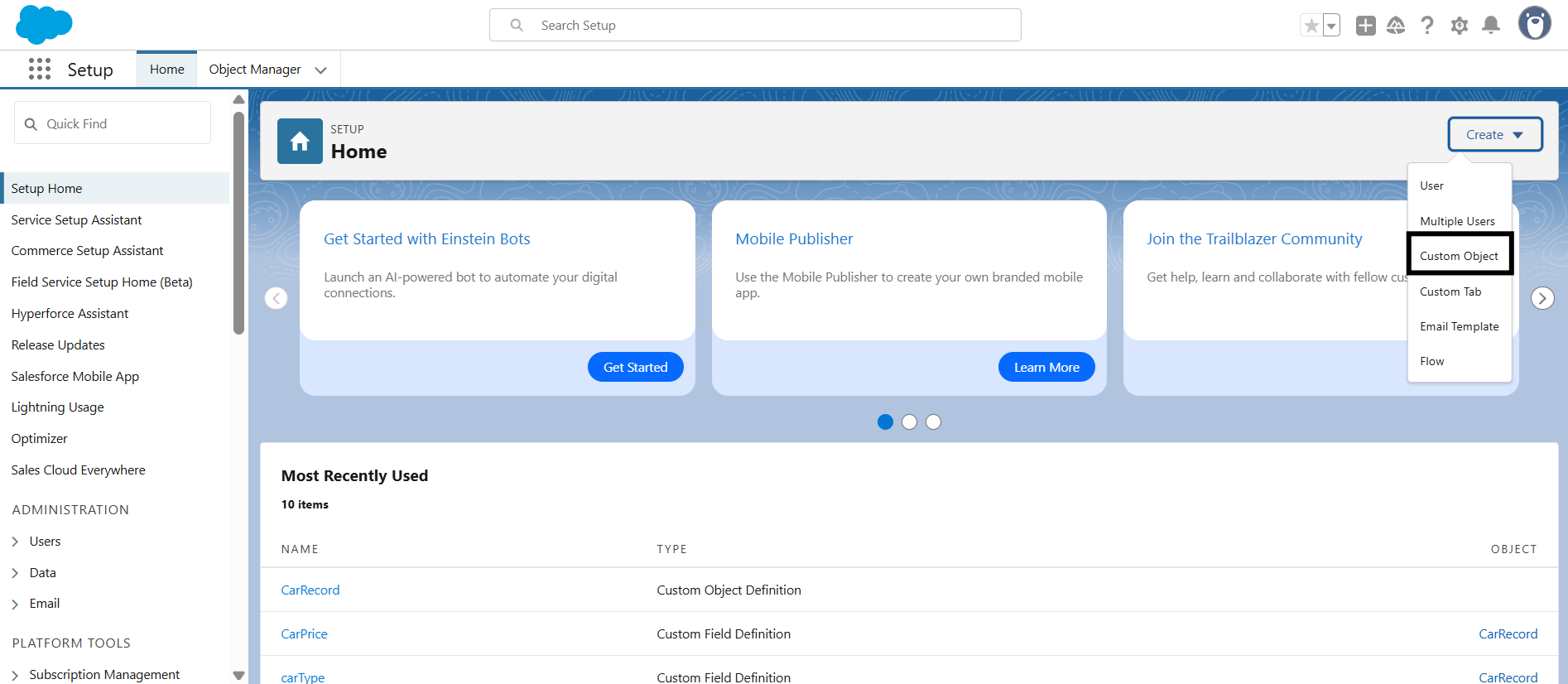 Salesforce developer account.