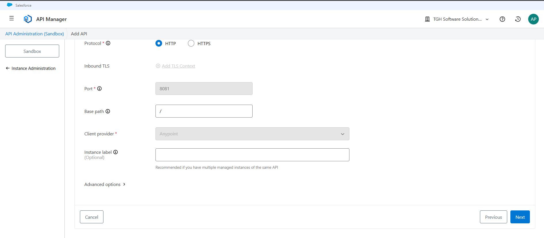 Select the protocol as HTTP
