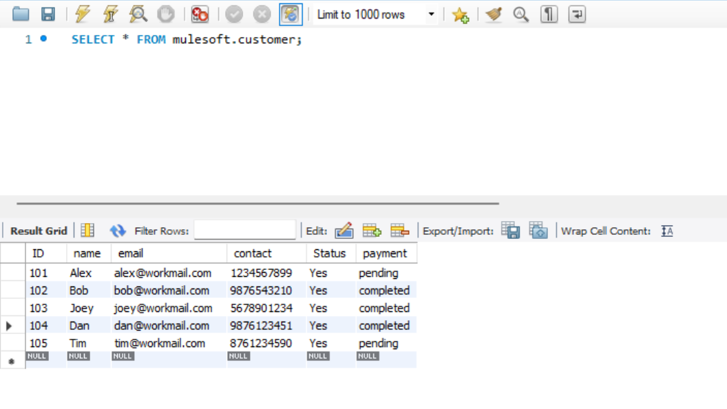 Sample set of records