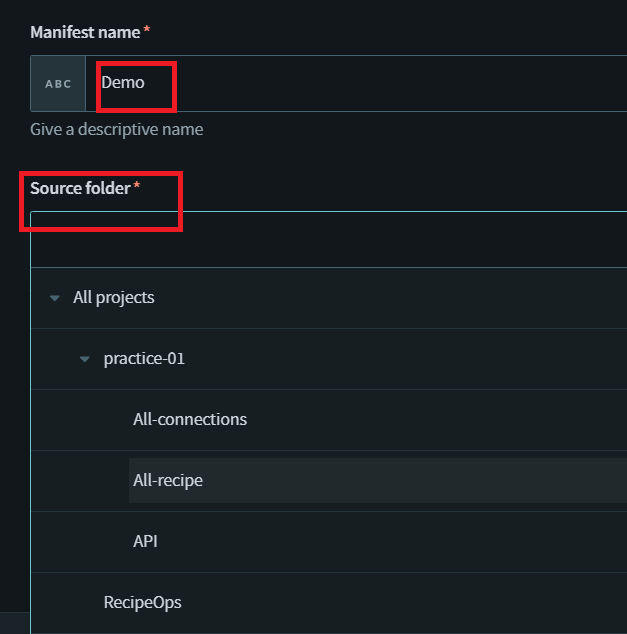 Manifest name and source folder