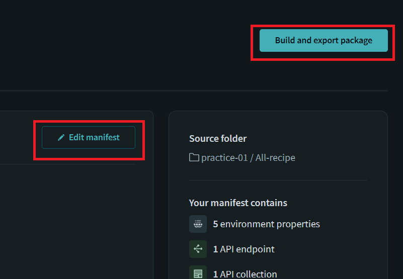 Edit manifest button and click Build and export package