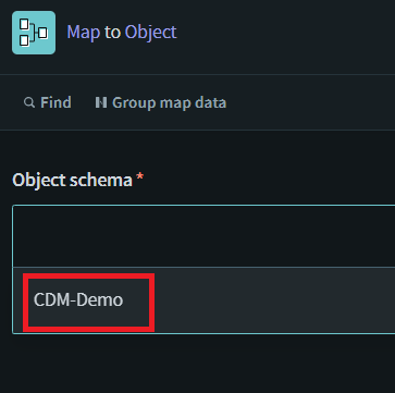 Select the object schema created in Step 5
