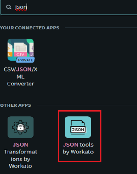 Create an Action and select JSON Tools