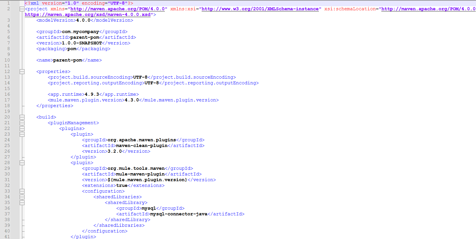Parent POM.xml after modifications