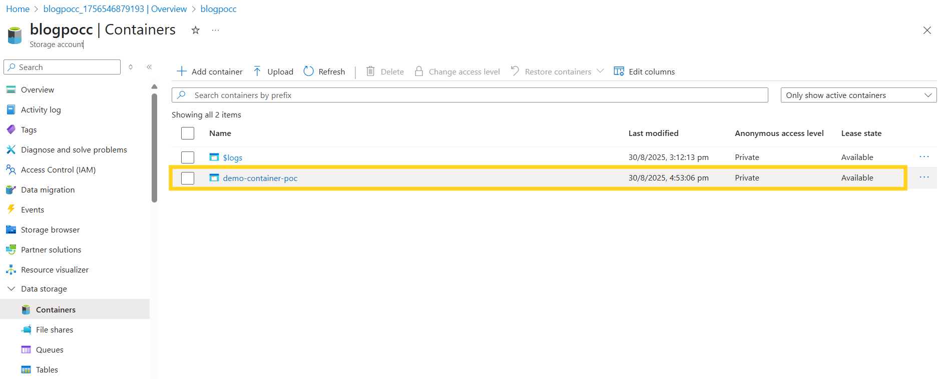 Azure storage container check