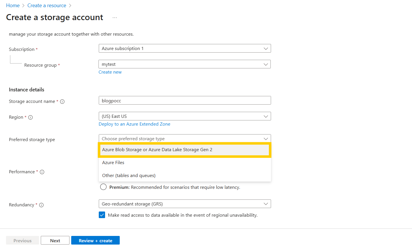 Create Azure storage account