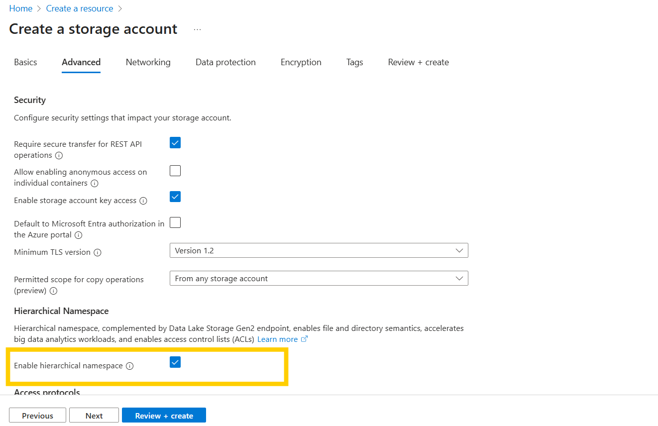 Enable ADLS Gen2 HNS