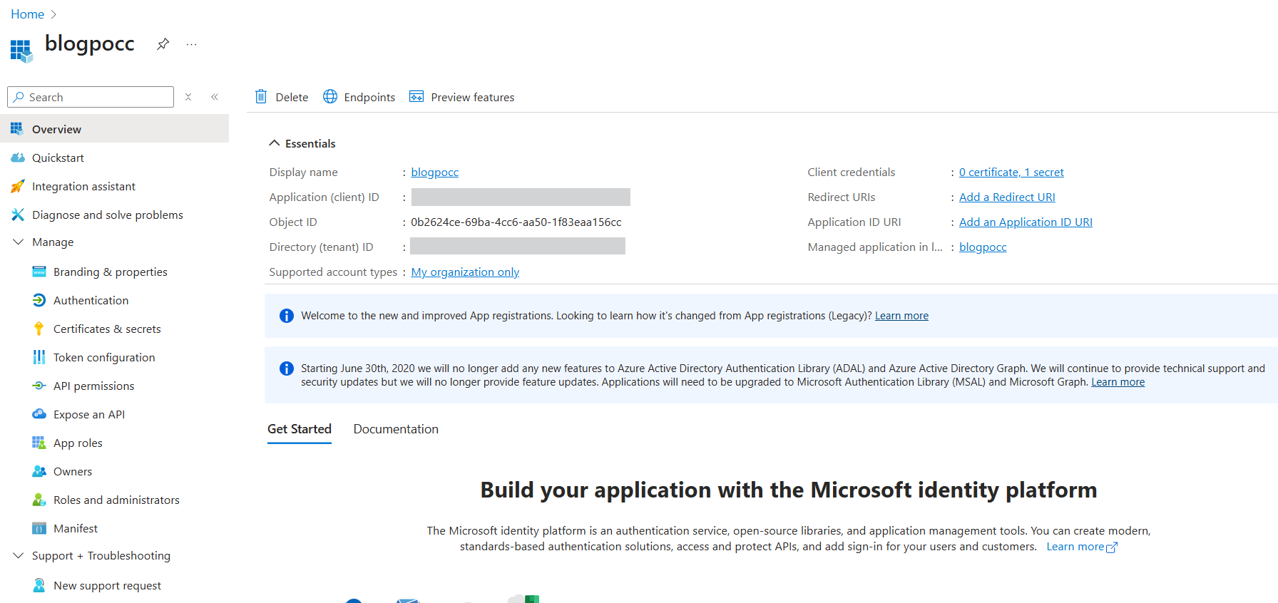 Azure AD app credentials