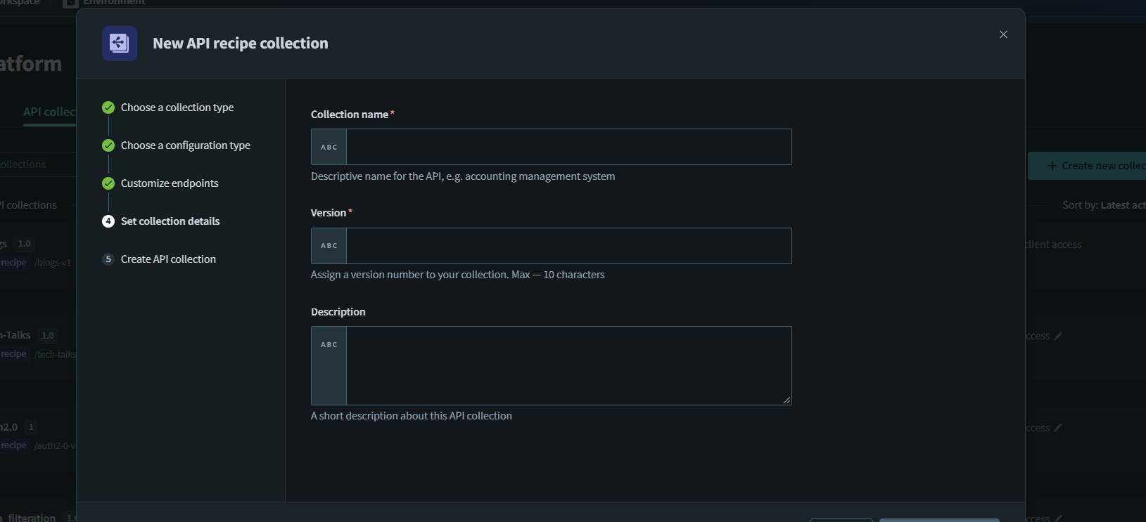 Set collection details 