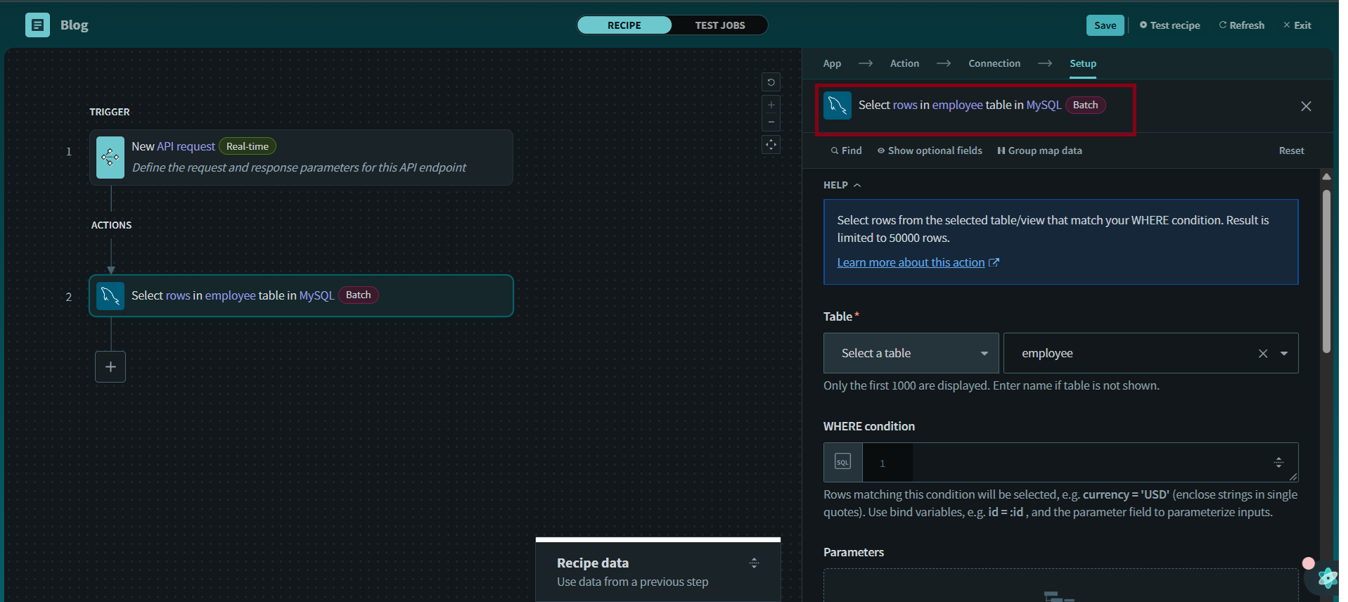 Recipe logic for API call