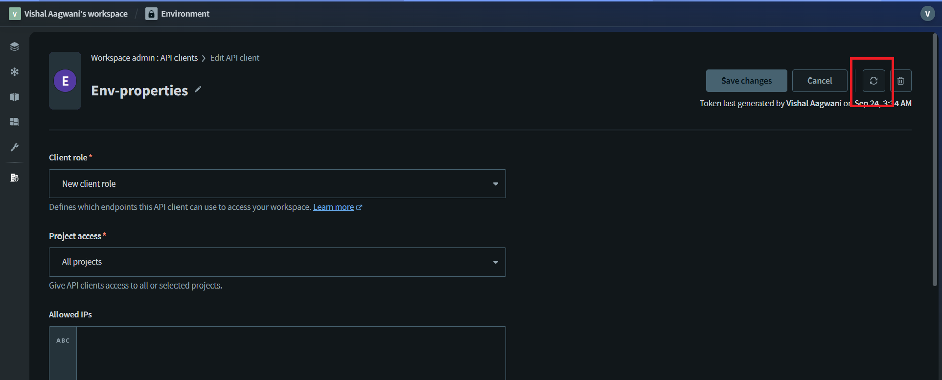 Open the newly created client