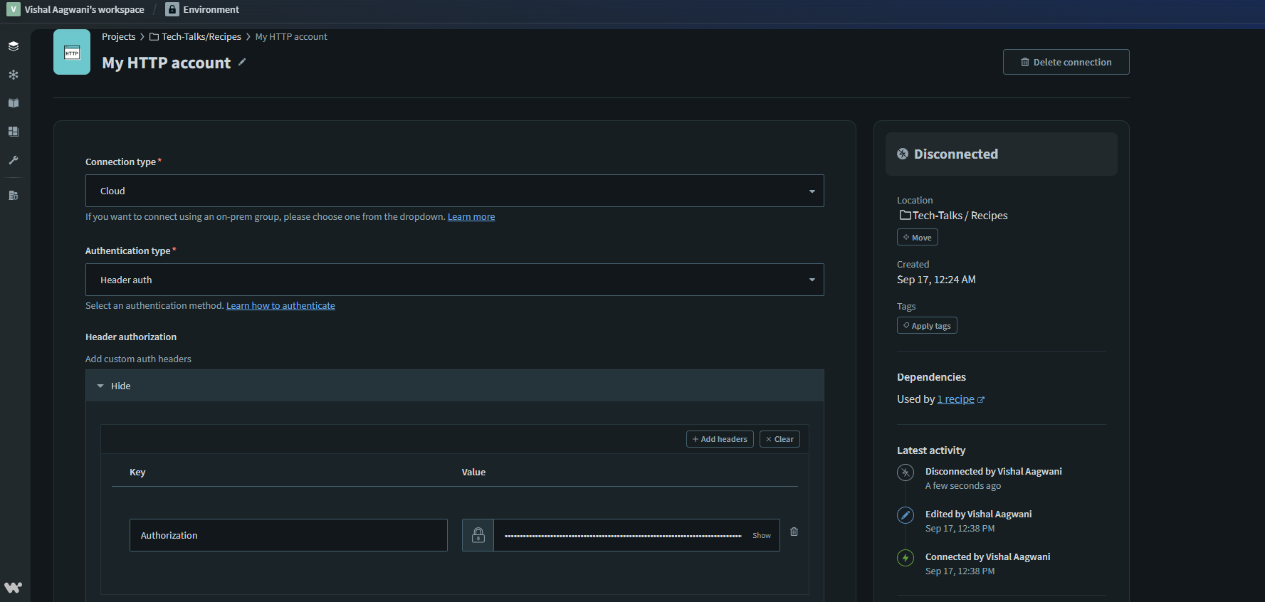 Set up HTTP connection and provide authentication