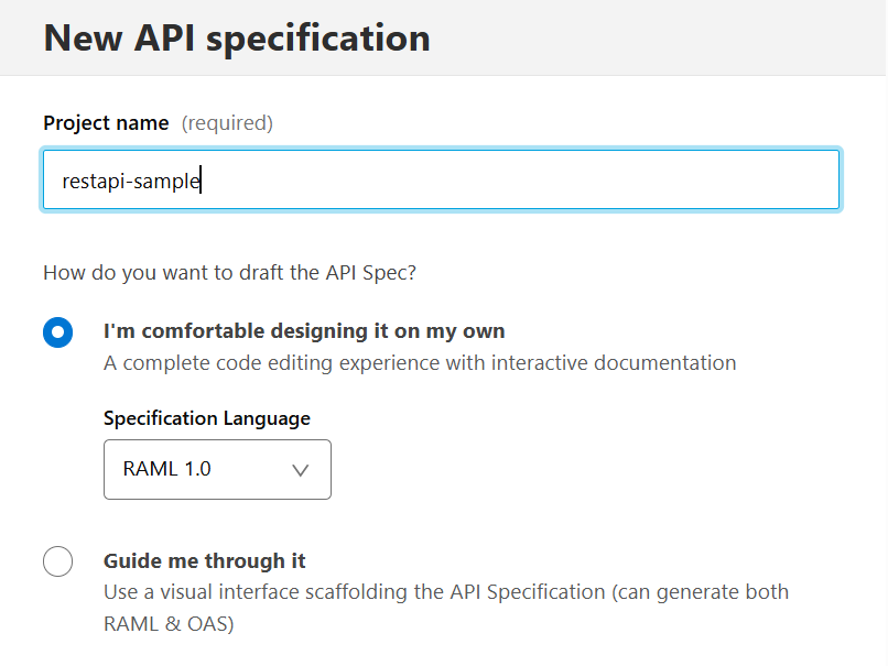 API specification setup