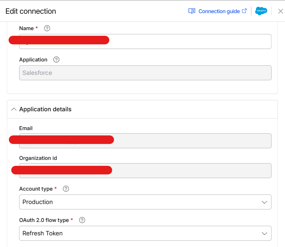 Configure the connection of Salesforce Connector