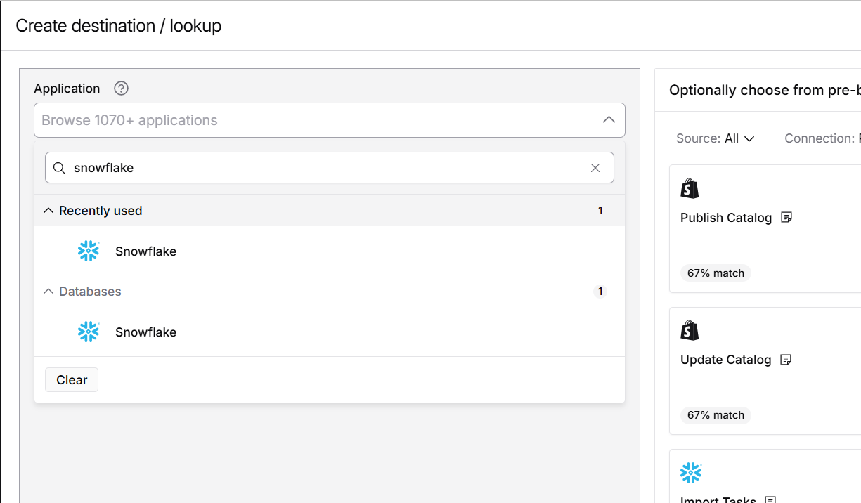 Select the Snowflake option