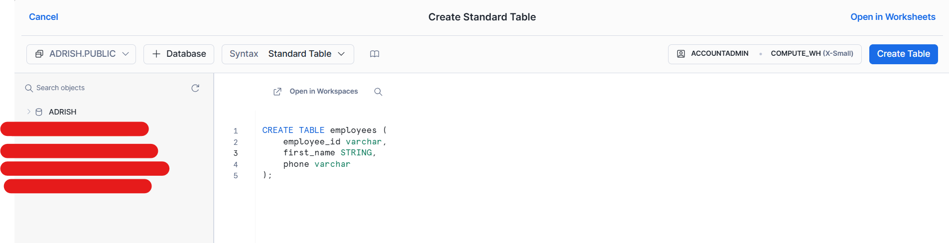 Create database table